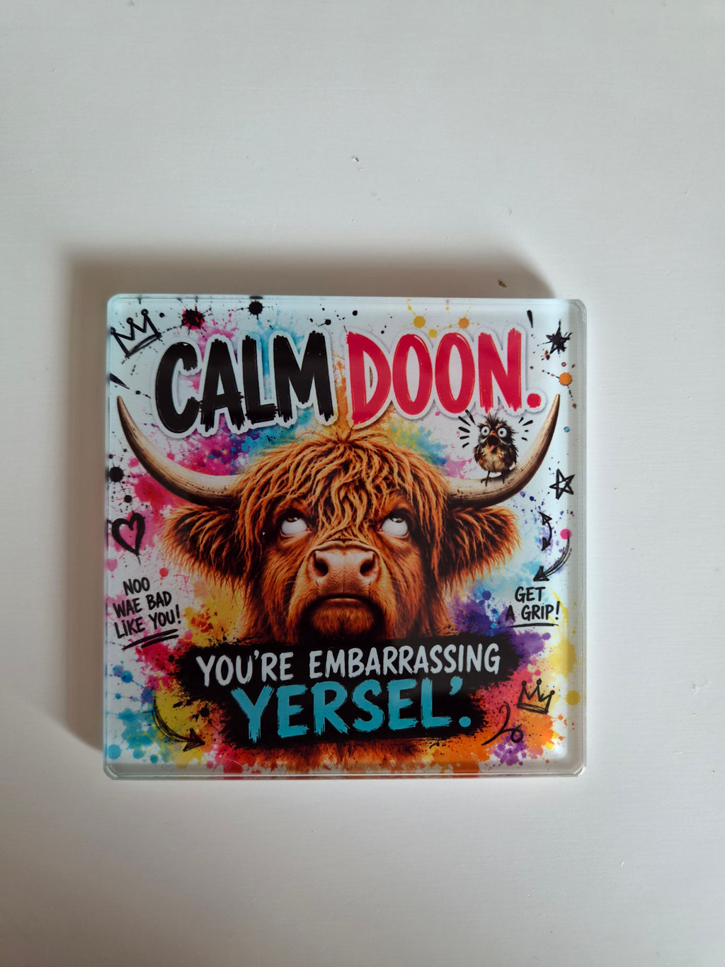 Cheeky Highland Cow Glass Coasters 🐮🏴󠁧󠁢󠁳󠁣󠁴󠁿