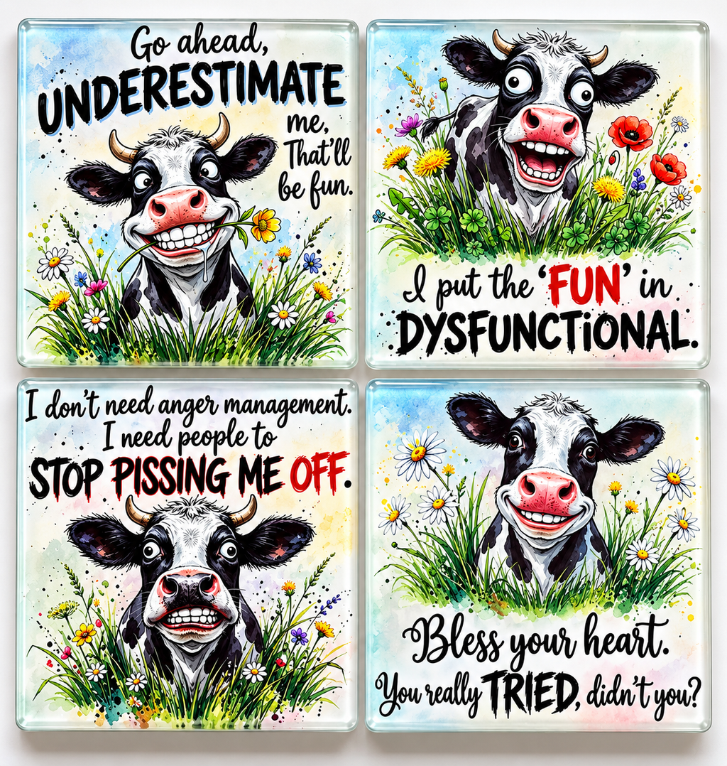Funny Cow Glass Coasters – Choose Your Design