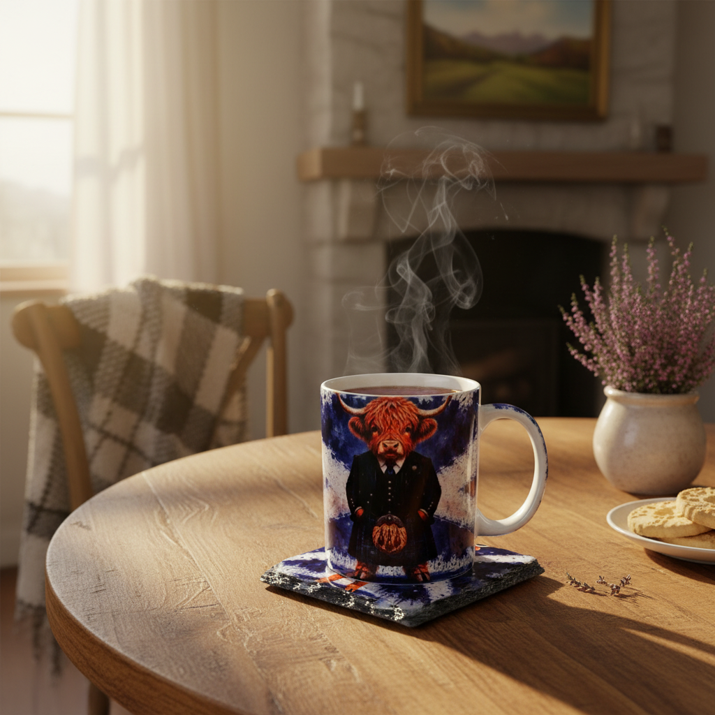 Highland Coo Mug and Coaster Gift Set lifestyle photo
