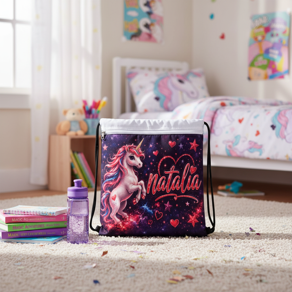 Personalised Unicorn Drawstring Bag lifestyle photo