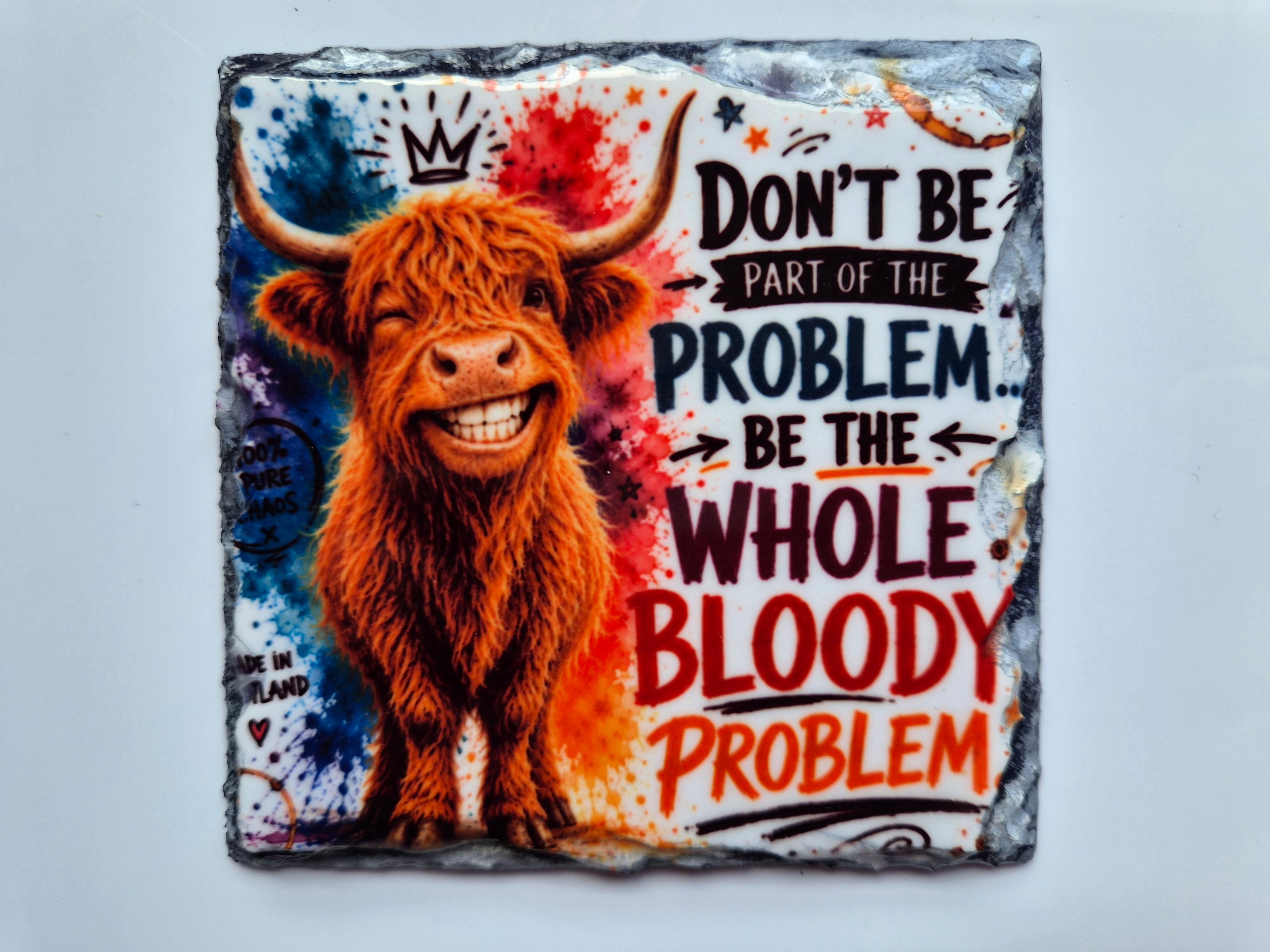 Cheeky Highland Coo Slate Coasters – Scottish Gift