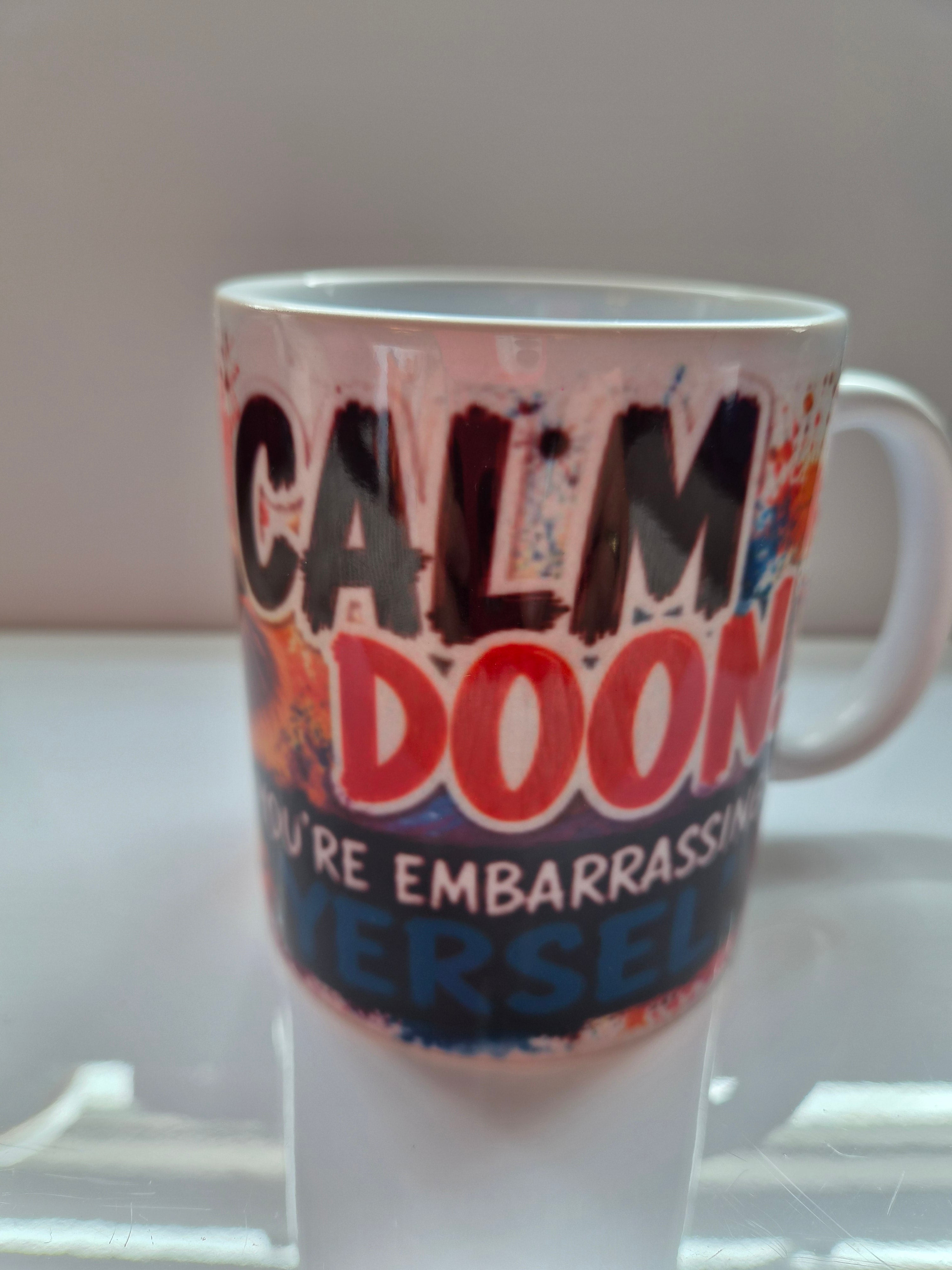 Calm Doon Highland Coo Mug – Funny Scottish 11oz Mug