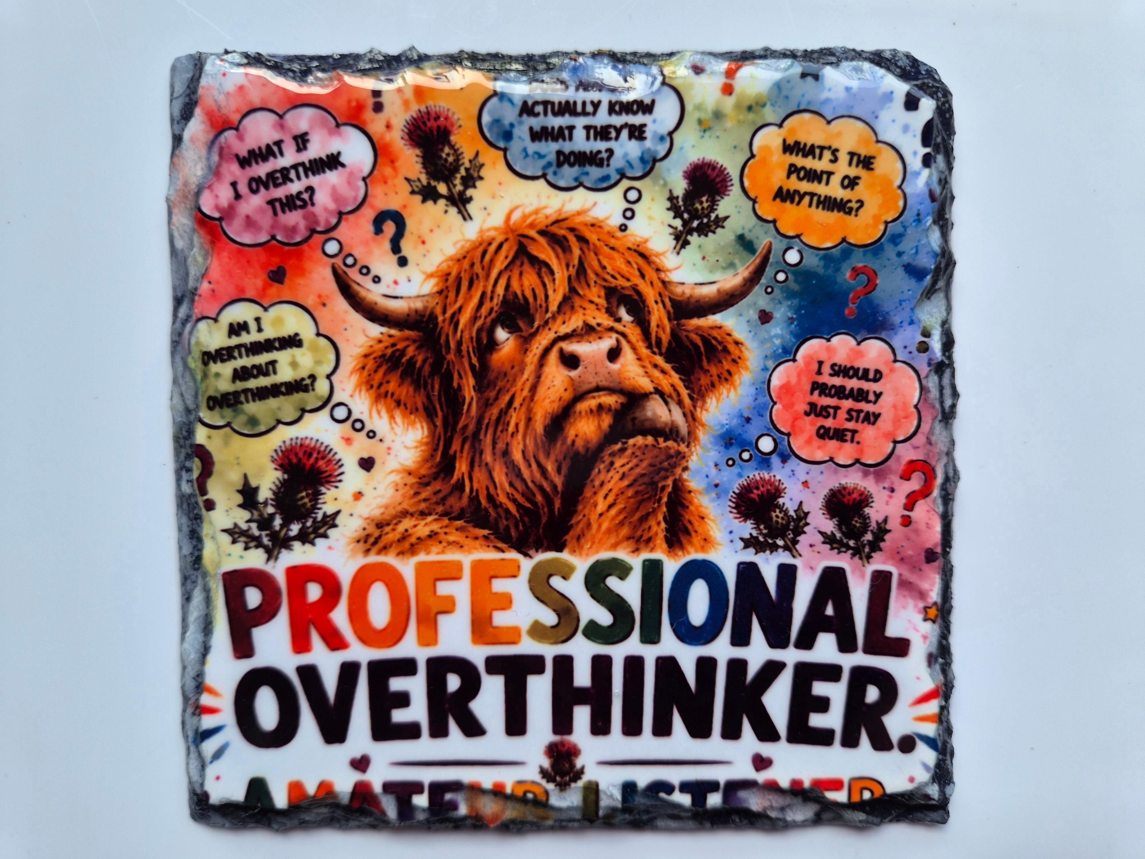 Cheeky Highland Coo Slate Coasters – Scottish Gift