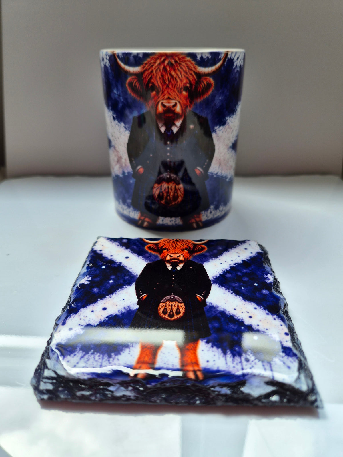 Highland Coo Mug & Slate Coaster Gift Set – Scottish